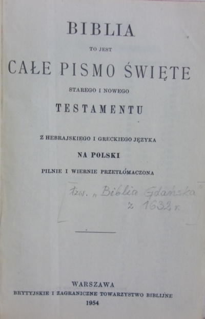 Biblia Gdańska pisana staropolszczyzną - 